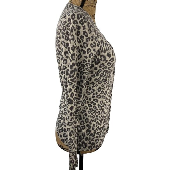 Cardigan Grey Animal Print Leopard Long Sleeve Button Front Size Small - Picture 2 of 7